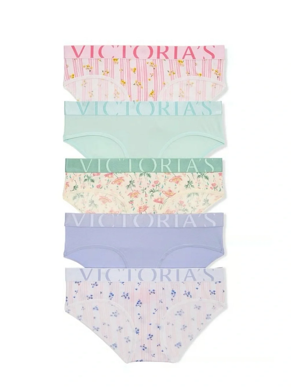 Victoria's Secret Logo Waistband Floral & Solid Panty Pack Sz M